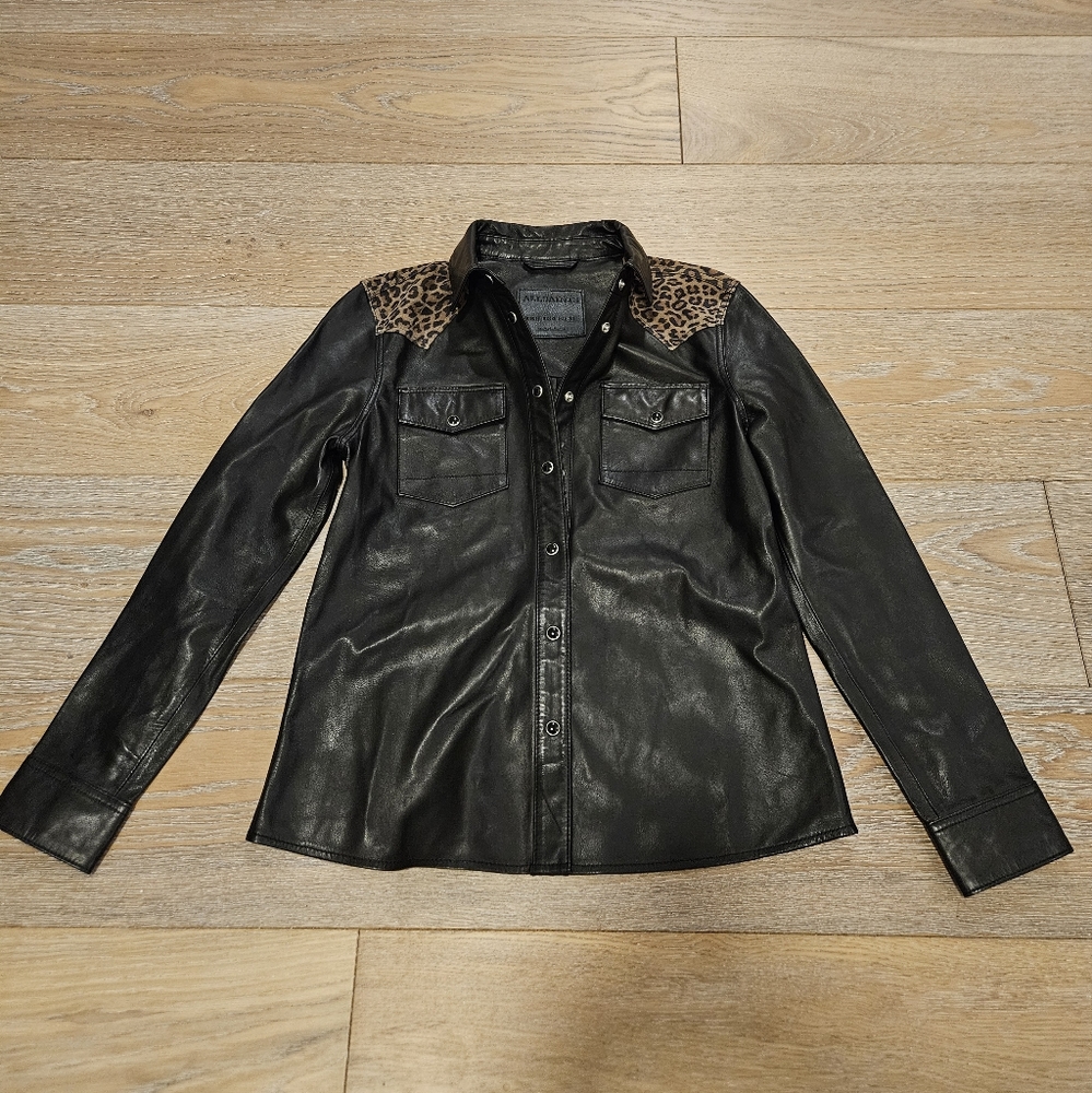 All Saints Stanway Leo Leather Shirt size 4